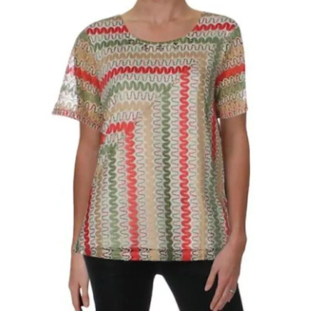Alfred Dunner Lace Overlay Short Sleeve Top